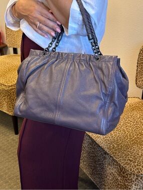 💯Auth BOTTEGA VENETA Shoulder bag/satchel Soft Plum Leather & Gunmetal hardware